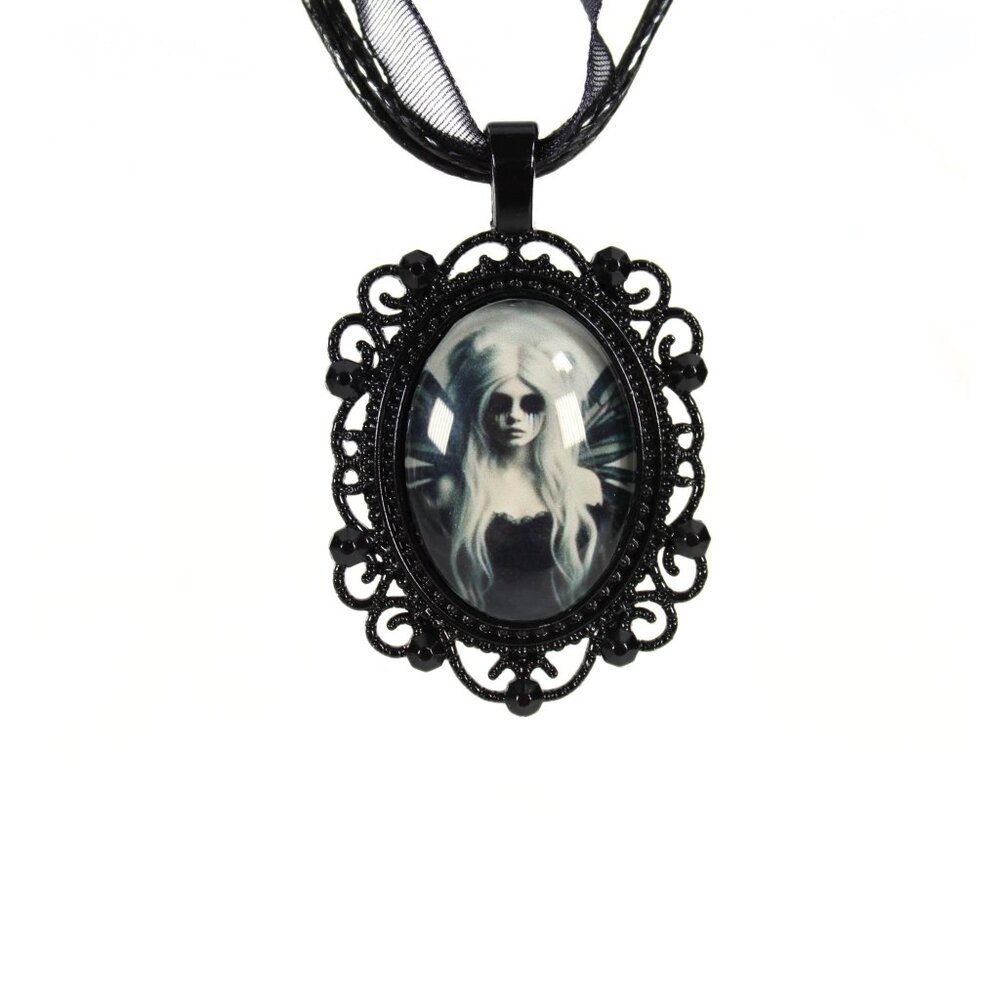 🔨 Gothic Victorian Black Metal "Icebound Reverie" Gothic Ice Fairy Necklace
